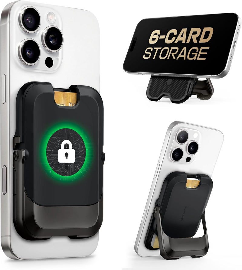 SupCase for MagSafe Wallet with Stand, Magnetic Wallet for Men Women, [Hold 6 Cards] [RFID Blocking] [Strong Magnetic Lock] Phone Stand Card Holder for iPhone 17/16/15/14/13/12 Series, Carbon Black - Image 1